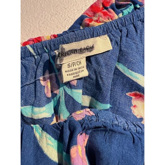 American Eagle Top One Shoulder Ruffle Tank Tropical Hawaiian Summer Vacation - Picture 3 of 4